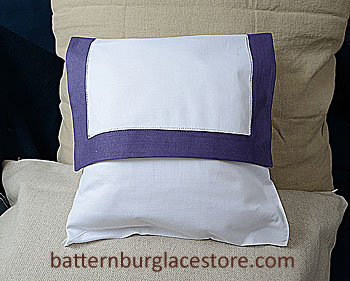 Envelope Pillow. 12 inches. White with IMPERIAL PURPLE border